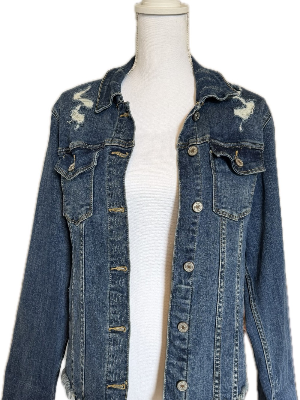 KanCan Dark Blue Distressed Denim Jacket
